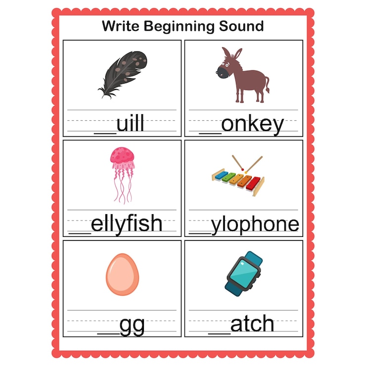 Vector write beginning sound activity worksheet for kids page 05