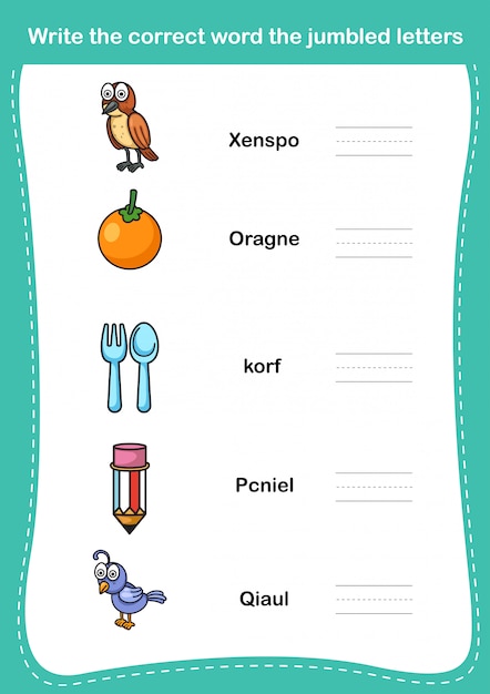 Write the correct word the jumbled letters