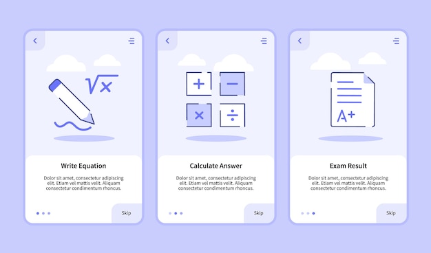 Write equation calculate answer exam result onboarding screen