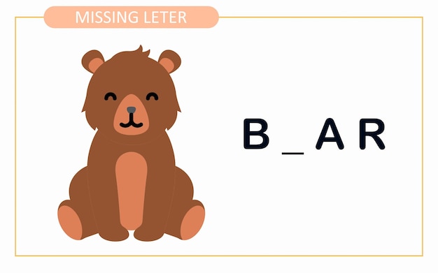 Write the missing letter Activity Worksheet for education Baby bear missing letter