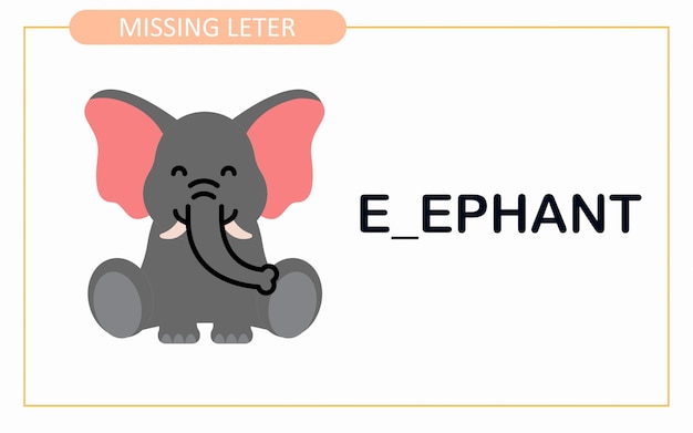 Write the missing letter activity worksheet for education elephant animal