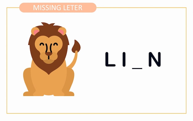 Write the missing letter Activity Worksheet for education Lion Animal