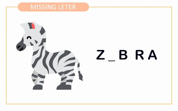 누락된 편지 쓰기 교육용 활동 워크시트 Zebra 누락된 편지