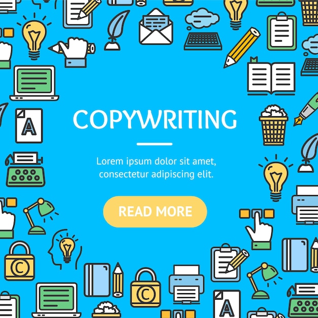 Writer and Copywriting Signs Round Design Template Line Icon Concept Vector