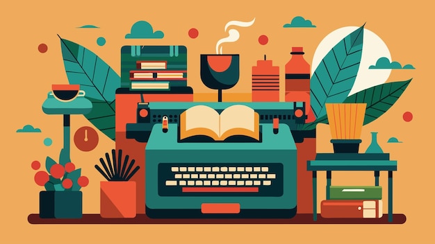 Vector a writers paradise decorated with a variety of vintage typewriters inviting creativity and