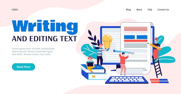 writing and editing text with copywriters cartoon vector illustration isolated