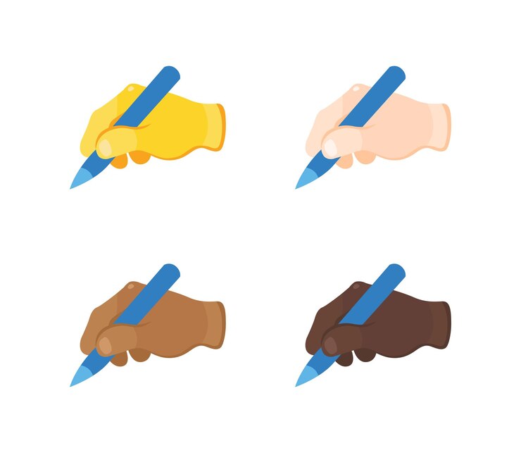 Vector writing hand gesture icon. writing hand emoji. writing hand sign. all skin tone gesture emoji