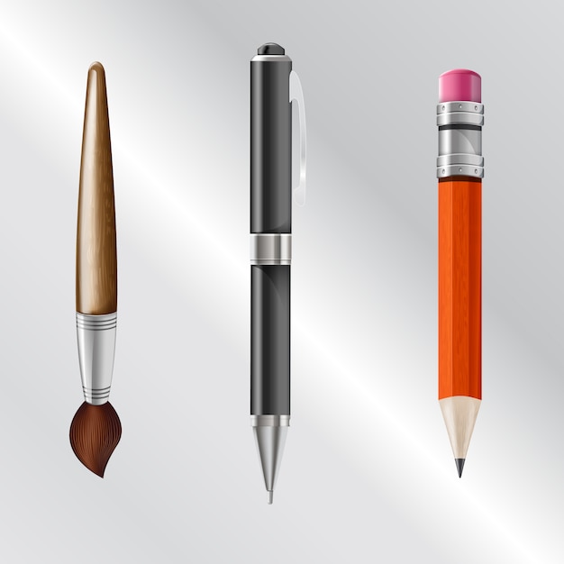 Vector writing implements including pencil, pen, brush