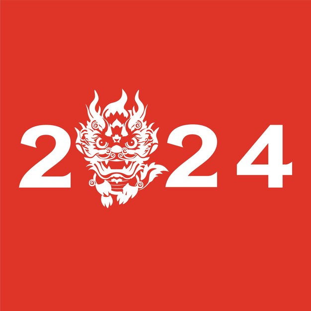 Vector writing the number 2024 with dragon illustration elements