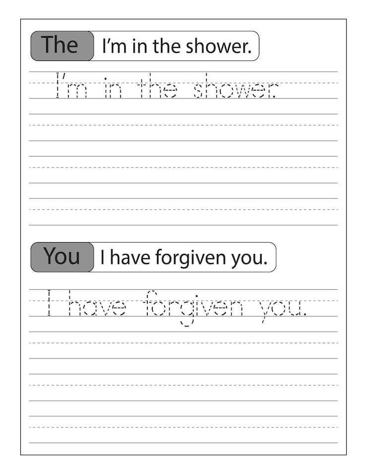 Vector writing the simple sentences alphabet activity worksheet for preschooler's and kindergarten student