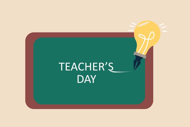 Writing of teacher's day on the green chalkboard with a lamp