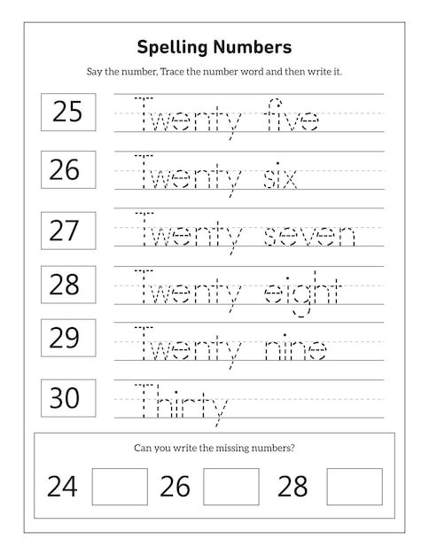 ベクトル 幼稚園の生徒のための数字と数字の単語1100アクティビティワークシートを書く