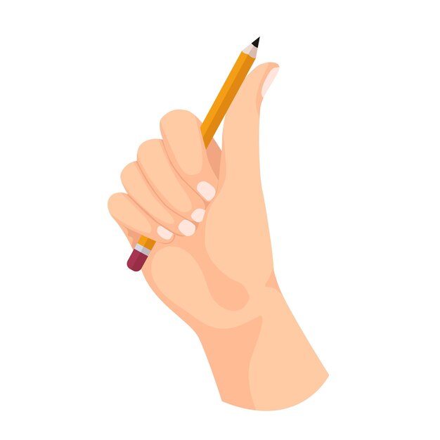 Vector writing tool in hand hand holding pen pencil marker and highlighter pen pencil stylus felttip pen in