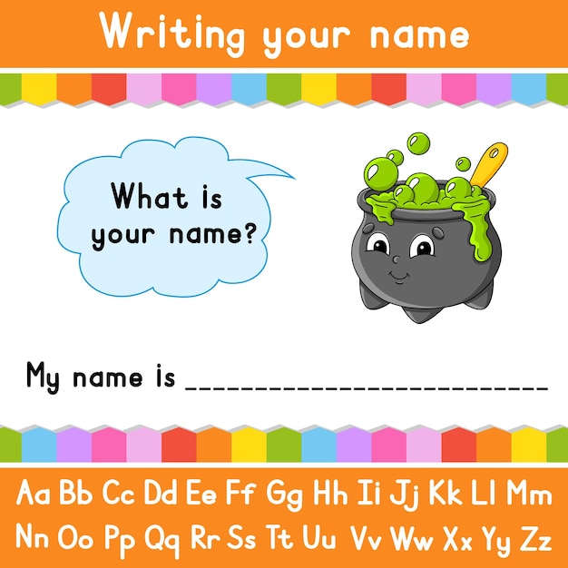 Writing your name educational activity worksheet for kids and toddlers game for children vector illustration