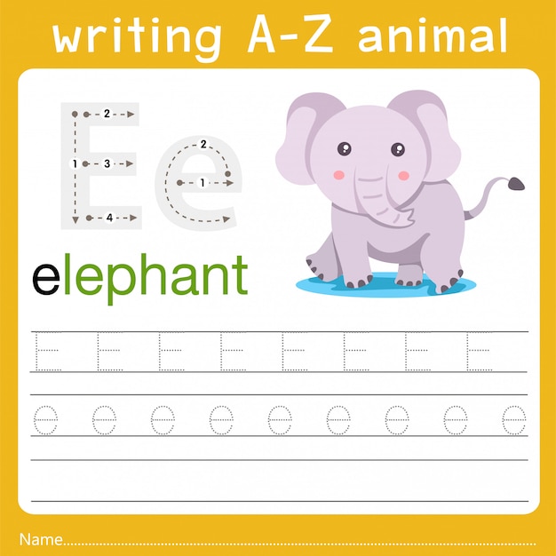 Writing a-z animal e