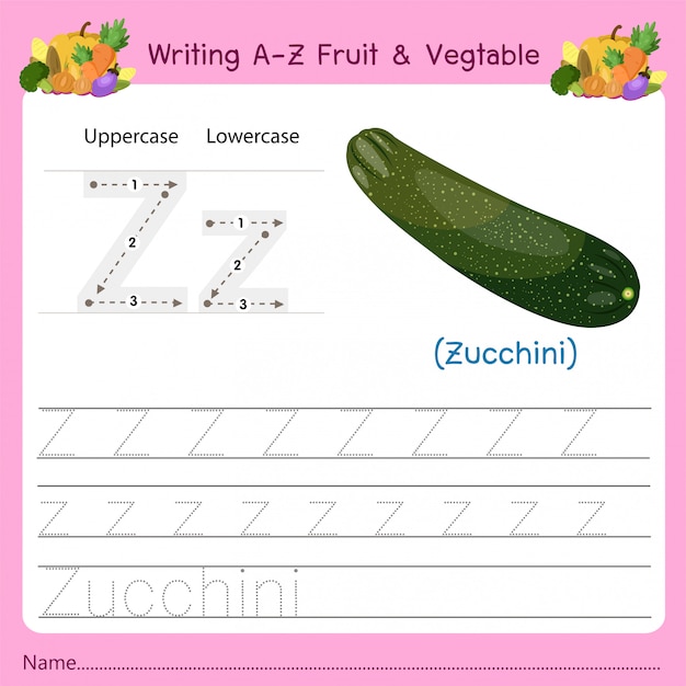 Scrittura az frutta e verdura z