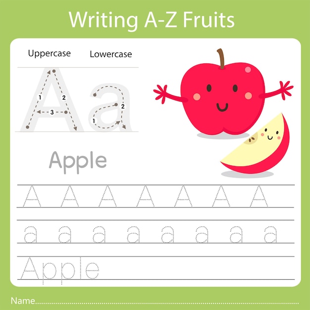 Writing a-z fruits a is apple