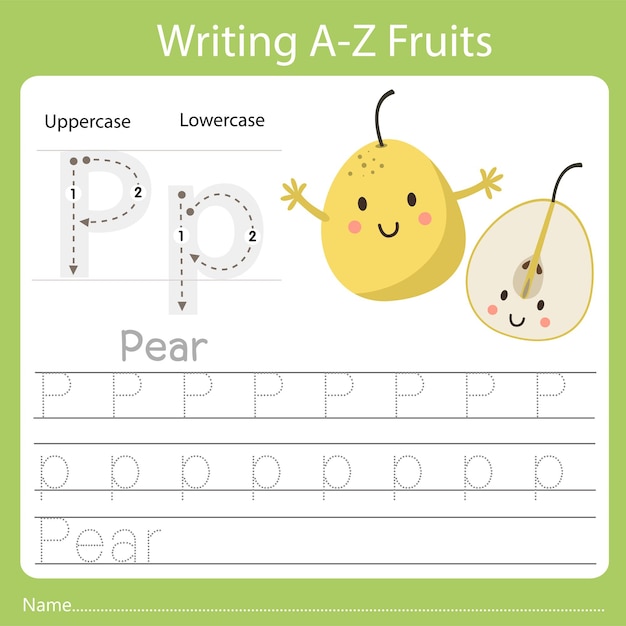 Writing a-z fruits a is pear