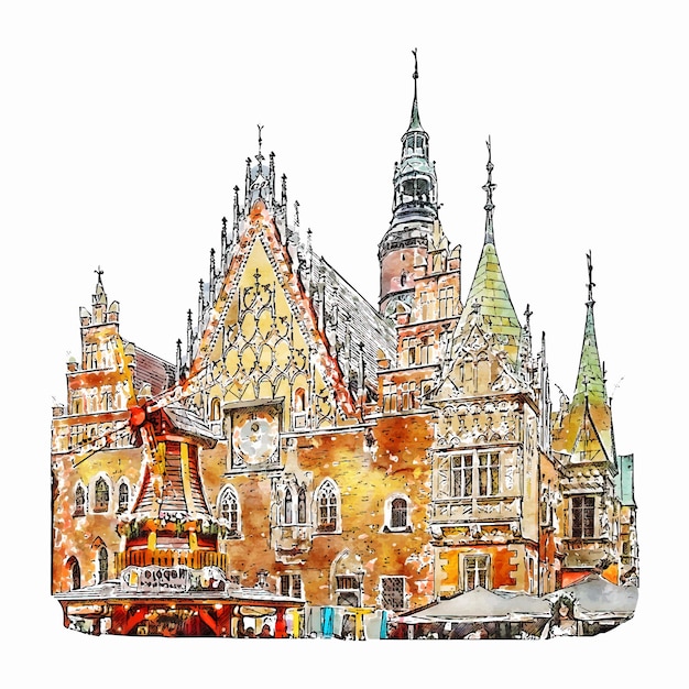 Wroclaw poland watercolor hand drawn illustration isolated on white background