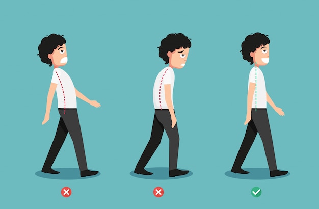 Wrong and correct walking posture,illustration