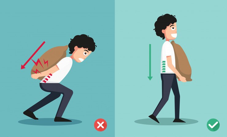 Vector wrong and right carrying position,improper or against proper carrying