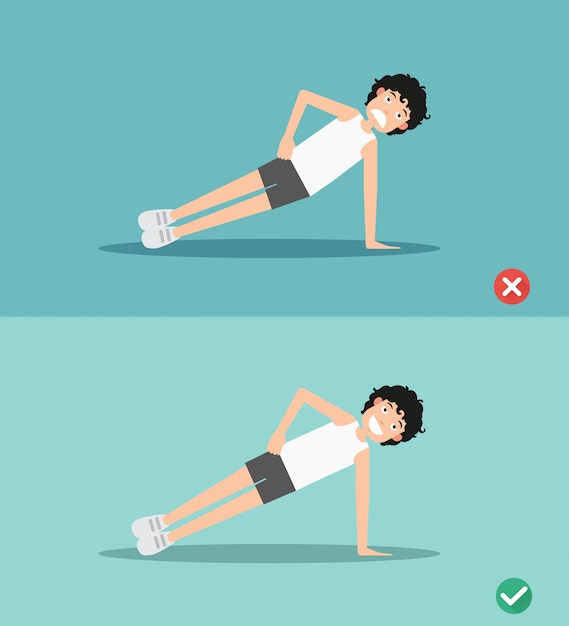 Vector wrong and right side plank plank posture