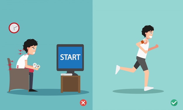 Premium Vector | Wrong and right for stop playing video games ''too long'' illustration Premium Vector | Wrong and right for stop playing video games ''too long'' illustration