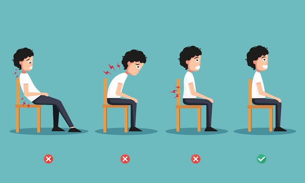 Wrong and right ways positions for sitting,illustration