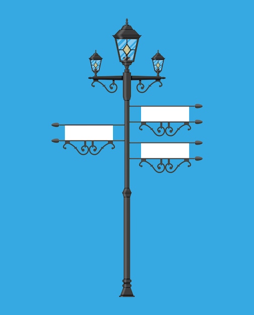 Vector wrought iron street lamp with empty sign