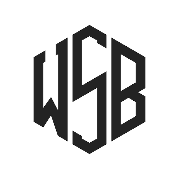 WSB ロゴ デザイン イニシャルレター WSB モノグラム ロゴ ヘクサゴン形