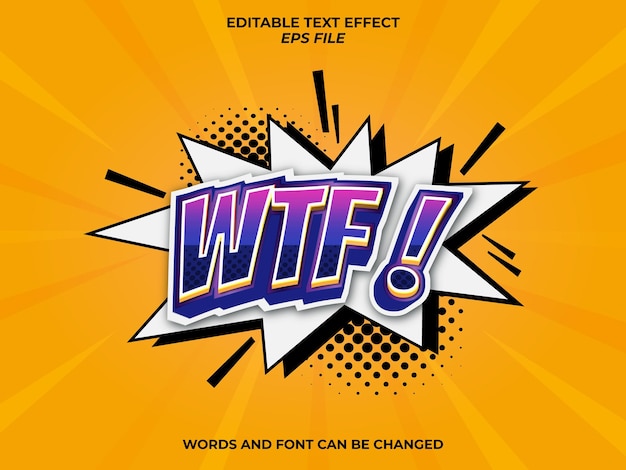 Vector wtf comic style text effect font editable typography 3d text vector template