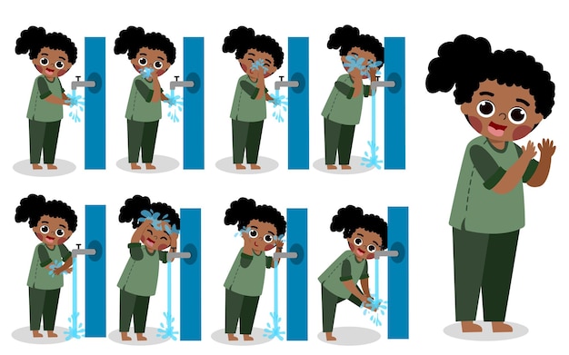 Vector wudhu ablution children illustration for praying muslim