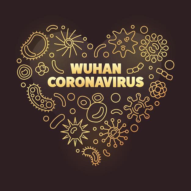 Wuhan Coronavirus heart shape golden icons