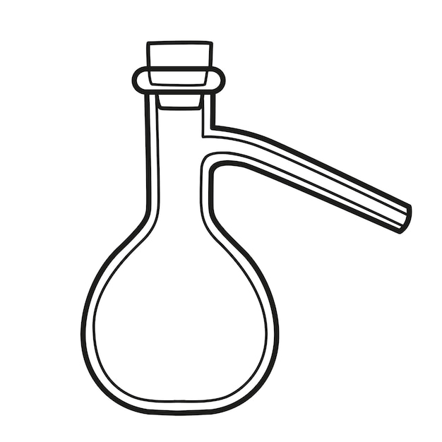 Wurtz flask or sidearm flask outlined for coloring page on white background