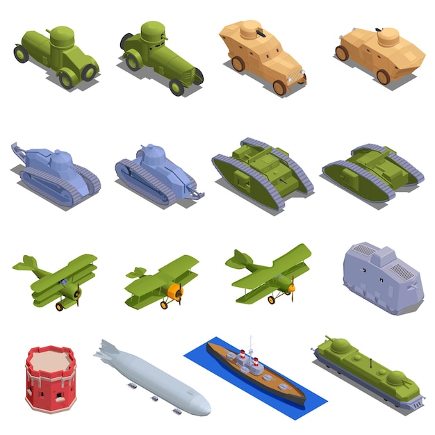 Vector wwi military vehicles set