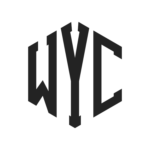 WYC ロゴ デザイン イニシャルレター WYC モノグラム ロゴ ヘクサゴン形