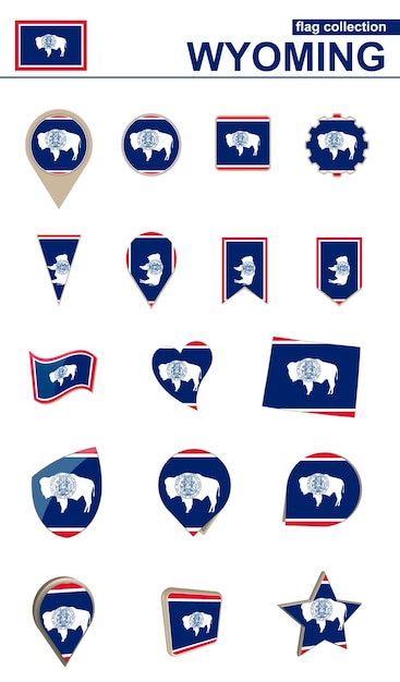 Vector wyoming flag collection big set for design