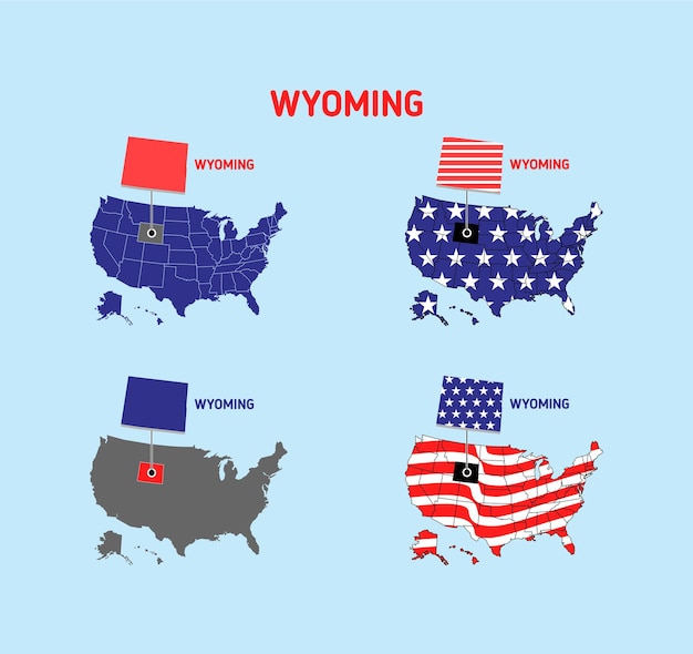 Mappa del wyoming con l'illustrazione del design della bandiera degli stati uniti