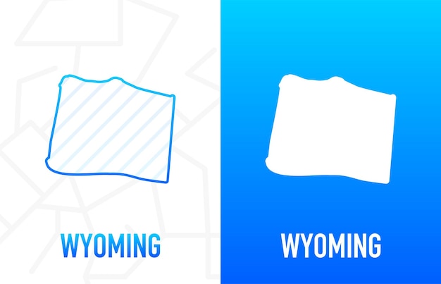 Wyoming - U.S. state. Contour line in white and blue color on two face background. Map of The United States of America. Vector illustration.