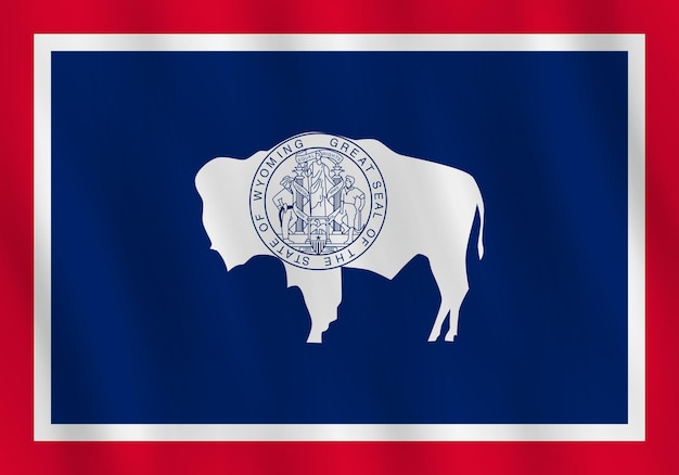 Bandiera dello stato degli stati uniti del wyoming con effetto sventolante, proporzione ufficiale.