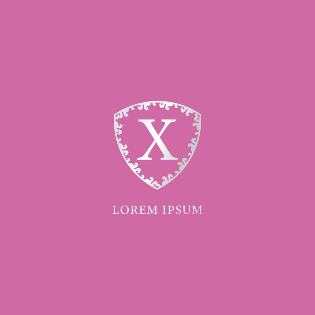 X Brief Intial logo ontwerpsjabloon Geïsoleerd op roze achtergrondkleur Luxe zilveren decoratieve bloemenschild illustratie Geschikt voor verzekeringen mode- en schoonheidsproducten