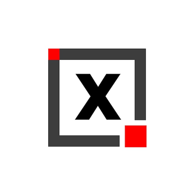 X company name monogram with red square X dot icon