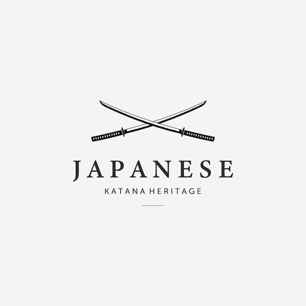 X katana ninja sword logo icon vintage vector illustration design of samurai japanese heritage concept