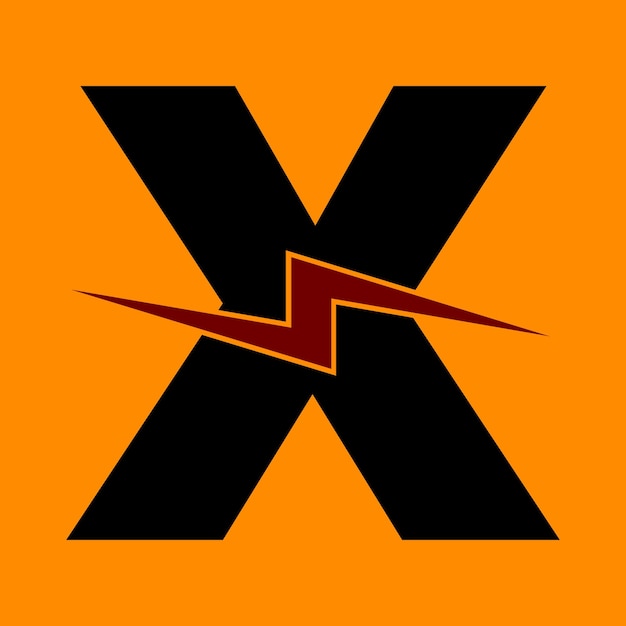 X lettera logo design con illuminazione thunder bolt. logo della lettera del bullone elettrico