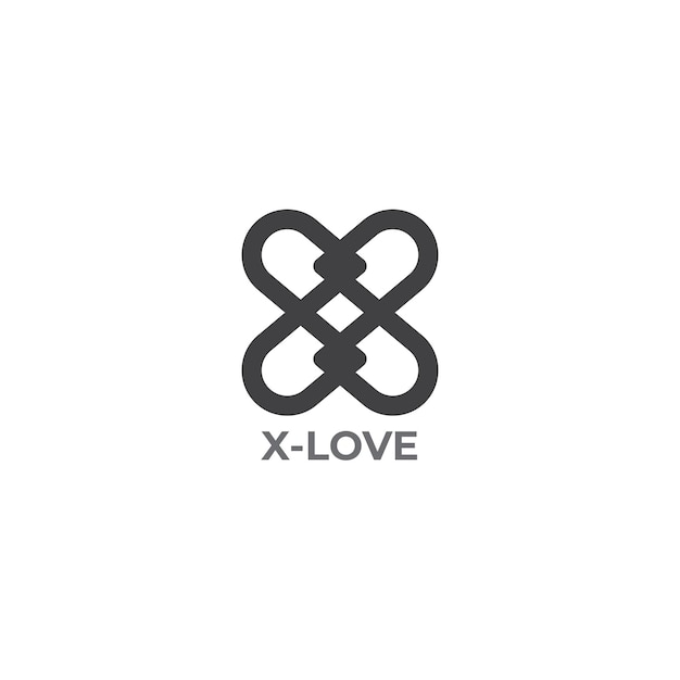 Дизайн логотипа буквы X с логотипом love heart