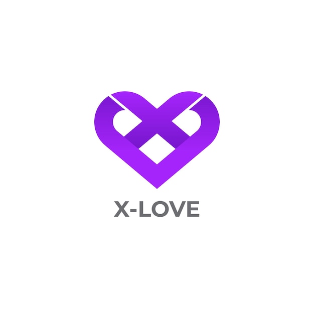 Vettore design del logo della lettera x con logo del cuore dell'amore