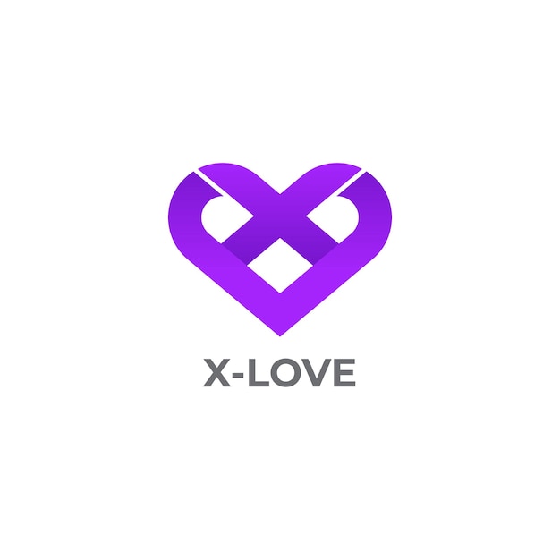 Дизайн логотипа буквы x с логотипом love heart