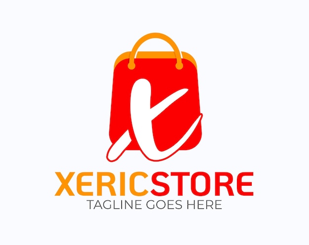 X letter logo design with shopping bag illustration premium editable eps template