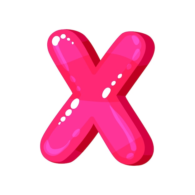 X magenta glanzende heldere engelse letter kinderen lettertype vector illustratie op een witte achtergrond