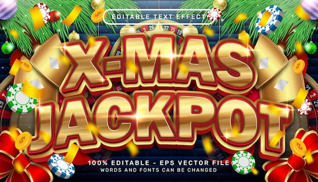 X-mas jackpot 3d-teksteffect en bewerkbaar teksteffect met kerstachtergrond